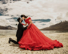 Load image into Gallery viewer, G123, Luxury Wine Puffy Cloud Trail Big Ball Gown, Size (XS-30 to L-38)