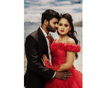 Load image into Gallery viewer, G123, Luxury Wine Puffy Cloud Trail Big Ball Gown, Size (XS-30 to L-38)