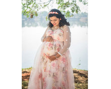 Load image into Gallery viewer, G210 (7), Light Pink Floral Maternity Shoot Baby Shower Trail Gown, Size (XS-30 to 4XL-48)