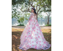 Load image into Gallery viewer, G210 (7), Light Pink Floral Maternity Shoot Baby Shower Trail Gown, Size (XS-30 to 4XL-48)