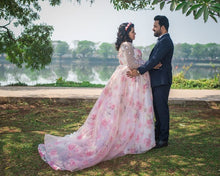 Load image into Gallery viewer, G210 (7), Light Pink Floral Maternity Shoot Baby Shower Trail Gown, Size (XS-30 to 4XL-48)