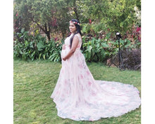 Load image into Gallery viewer, G210 (7), Light Pink Floral Maternity Shoot Baby Shower Trail Gown, Size (XS-30 to 4XL-48)