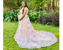 Load image into Gallery viewer, G210 (7), Light Pink Floral Maternity Shoot Baby Shower Trail Gown, Size (XS-30 to 4XL-48)