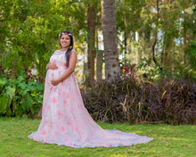Load image into Gallery viewer, G210 (7), Light Pink Floral Maternity Shoot Baby Shower Trail Gown, Size (XS-30 to 4XL-48)
