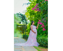 Load image into Gallery viewer, G210 (7), Light Pink Floral Maternity Shoot Baby Shower Trail Gown, Size (XS-30 to 4XL-48)