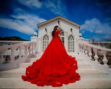 Load image into Gallery viewer, G137 (9), Luxury Red Puffy Cloud Trail Ball Gown, Size (XS-30 to xl 42)