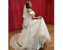 Load image into Gallery viewer, W151 (2) White Off-Shoulder Veil Princess Trail Wedding Gown, Size (XS-30 to XL-40)