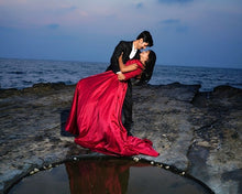 Load image into Gallery viewer, G130 (10) Wine Red Satin Off Shoulder trail Ball gown, Size (XS-30 to XL-40)