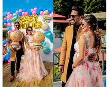 Load image into Gallery viewer, G210 (7), Light Pink Floral Maternity Shoot Baby Shower Trail Gown, Size (XS-30 to 4XL-48)
