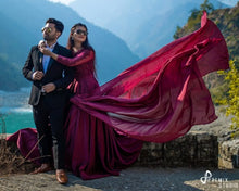 Load image into Gallery viewer, G92 (11), Dark Wine Satin Prewedding Shoot  trail Gown, Size (XS-30 to XXXL-46),