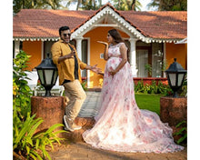 Load image into Gallery viewer, G210 (7), Light Pink Floral Maternity Shoot Baby Shower Trail Gown, Size (XS-30 to 4XL-48)