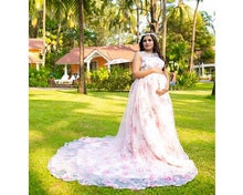 Load image into Gallery viewer, G210 (7), Light Pink Floral Maternity Shoot Baby Shower Trail Gown, Size (XS-30 to 4XL-48)