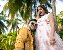 Load image into Gallery viewer, G210 (7), Light Pink Floral Maternity Shoot Baby Shower Trail Gown, Size (XS-30 to 4XL-48)