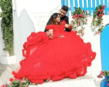 Load image into Gallery viewer, G137 (9), Luxury Red Puffy Cloud Trail Ball Gown, Size (XS-30 to xl 42)