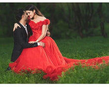 Load image into Gallery viewer, G137 (9), Luxury Red Puffy Cloud Trail Ball Gown, Size (XS-30 to xl 42)