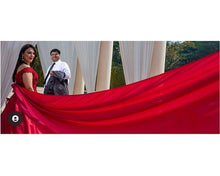 Load image into Gallery viewer, G130 (10) Wine Red Satin Off Shoulder trail Ball gown, Size (XS-30 to XL-40)
