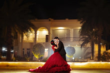 Load image into Gallery viewer, G123, Luxury Wine Puffy Cloud Trail Big Ball Gown, Size (XS-30 to L-38)