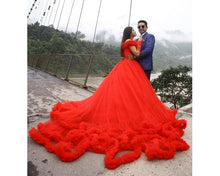 Load image into Gallery viewer, G137 (9), Luxury Red Puffy Cloud Trail Ball Gown, Size (XS-30 to xl 42)