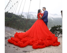 Load image into Gallery viewer, G137 (9), Luxury Red Puffy Cloud Trail Ball Gown, Size (XS-30 to xl 42)