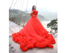 Load image into Gallery viewer, G137 (9), Luxury Red Puffy Cloud Trail Ball Gown, Size (XS-30 to xl 42)
