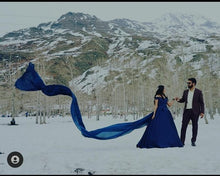 Load image into Gallery viewer, G132 (4), Navy Blue Satin Off Shoulder Trail Ball gown, Size (XS-30 to XL-40)