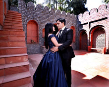 Load image into Gallery viewer, G132 (4), Navy Blue Satin Off Shoulder Trail Ball gown, Size (XS-30 to XL-40)