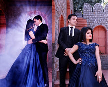 Load image into Gallery viewer, G132 (4), Navy Blue Satin Off Shoulder Trail Ball gown, Size (XS-30 to XL-40)