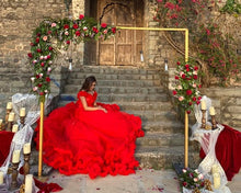 Load image into Gallery viewer, G137 (9), Luxury Red Puffy Cloud Trail Ball Gown, Size (XS-30 to xl 42)
