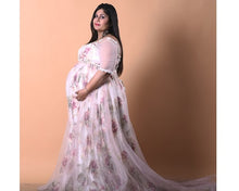 Load image into Gallery viewer, G210 (7), Light Pink Floral Maternity Shoot Baby Shower Trail Gown, Size (XS-30 to 4XL-48)