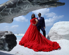 Load image into Gallery viewer, G137 (9), Luxury Red Puffy Cloud Trail Ball Gown, Size (XS-30 to xl 42)