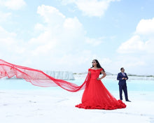 Load image into Gallery viewer, G137 (9), Luxury Red Puffy Cloud Trail Ball Gown, Size (XS-30 to xl 42)