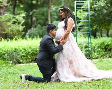 Load image into Gallery viewer, G210 (7), Light Pink Floral Maternity Shoot Baby Shower Trail Gown, Size (XS-30 to 4XL-48)
