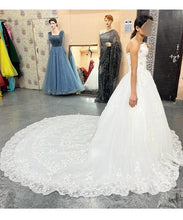 Load image into Gallery viewer, W159, White Tube Ball Sweet Heart Trail Gown, Size (XS-30 toL-38)