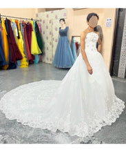Load image into Gallery viewer, W159, White Tube Ball Sweet Heart Trail Gown, Size (XS-30 toL-38)