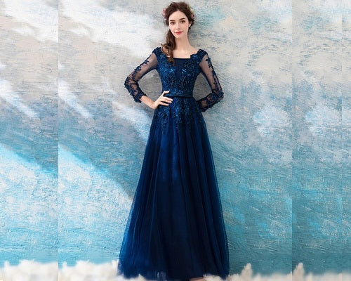 Blue full sleeve best sale dress