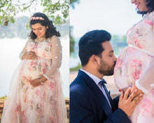 Load image into Gallery viewer, G210 (7), Light Pink Floral Maternity Shoot Baby Shower Trail Gown, Size (XS-30 to 4XL-48)