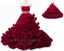 Load image into Gallery viewer, G148, Wine Off-Shoulder Cloud Trail Ball Gown, Free Size, pp