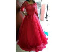 Load image into Gallery viewer, G183 (5), Wine  Half Sleeves Prewedding Shoot Infinity Long Trail Gown, Size (XS-30 to XL-40)