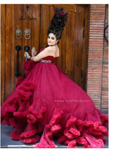 Load image into Gallery viewer, G148, Wine Off-Shoulder Cloud Trail Ball Gown, Free Size,pp