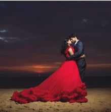 Load image into Gallery viewer, G123, Luxury Wine Puffy Cloud Trail Big Ball Gown, Size (XS-30 to L-38)