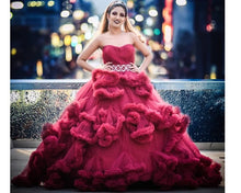 Load image into Gallery viewer, G148, Wine Off-Shoulder Cloud Trail Ball Gown, Free Size,pp