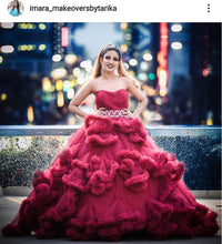 Load image into Gallery viewer, G148, Wine Off-Shoulder Cloud Trail Ball Gown, Free Size, pp