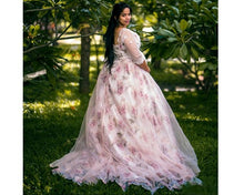 Load image into Gallery viewer, G210 (7), Light Pink Floral Maternity Shoot Baby Shower Trail Gown, Size (XS-30 to 4XL-48)