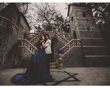 Load image into Gallery viewer, G132 (4), Navy Blue Satin Off Shoulder Trail Ball gown, Size (XS-30 to XL-40)