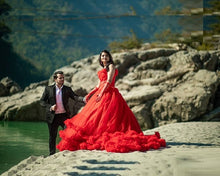 Load image into Gallery viewer, G137 (9), Luxury Red Puffy Cloud Trail Ball Gown, Size (XS-30 to xl 42)