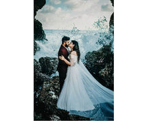 Load image into Gallery viewer, W151 (2) White Off-Shoulder Veil Princess Trail Wedding Gown, Size (XS-30 to XL-40)