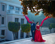 Load image into Gallery viewer, G130 (10) Wine Red Satin Off Shoulder trail Ball gown, Size (XS-30 to XL-40)
