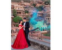 Load image into Gallery viewer, G130 (10) Wine Red Satin Off Shoulder trail Ball gown, Size (XS-30 to XL-40)