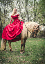 Load image into Gallery viewer, G130 (10) Wine Red Satin Off Shoulder trail Ball gown, Size (XS-30 to XL-40)