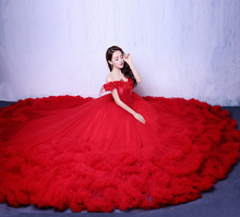 Load image into Gallery viewer, G123, Luxury Wine Puffy Cloud Trail Big Ball Gown, Size (XS-30 to L-38)